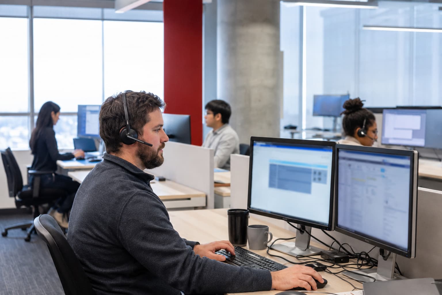 A managed service desk team in Calgary during a morning shift